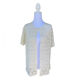 Vintage Handmade Crotchet Short Sleeve Cardigan Size XL Cottagecore Fairycore